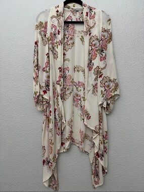 Patrons of Peace Floral Print Open Front Kimono Size Small Festival Boho Chic